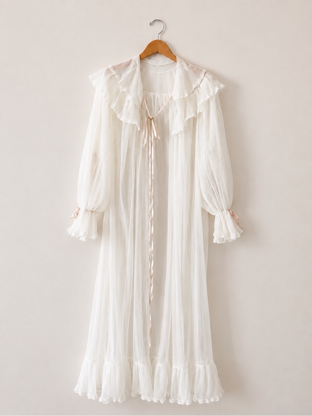 Vintage 1950s Gotham Gold Stripe Sheer Peignoir Robe Ivory Size S